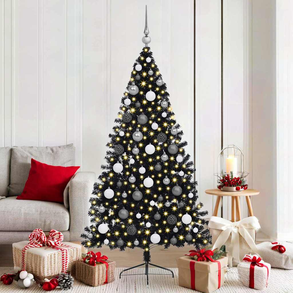 Künstlicher vorbeleuchteter Weihnachtsbaum Schwarz 180 cm PVC