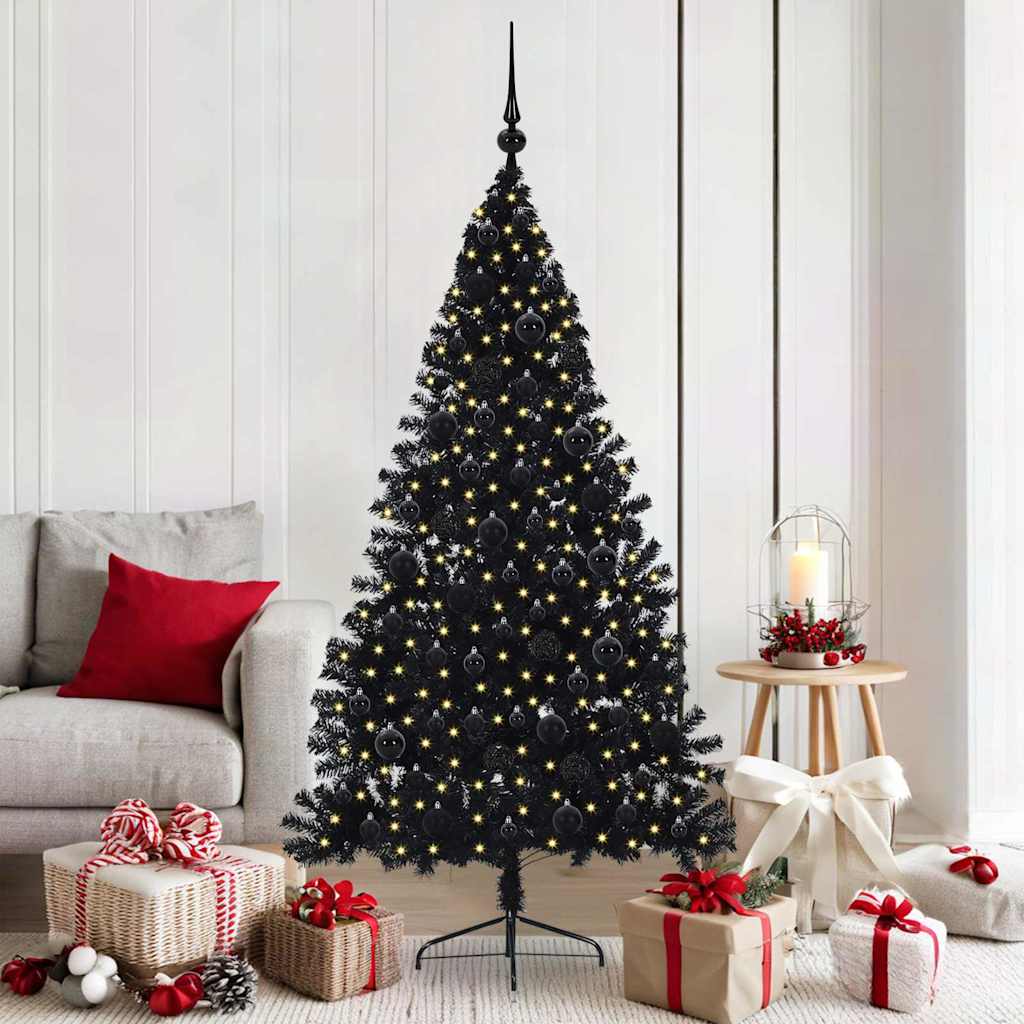 Künstlicher vorbeleuchteter Weihnachtsbaum Schwarz 180 cm PVC