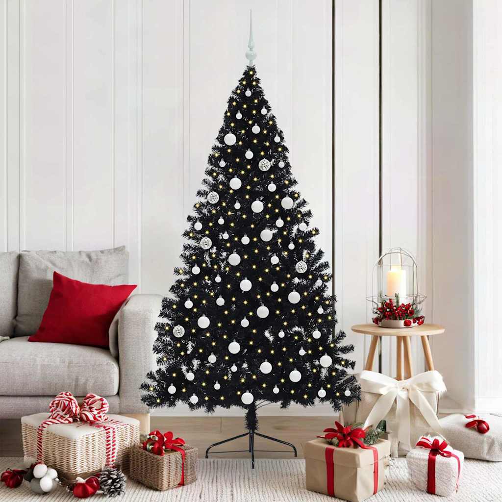Künstlicher vorbeleuchteter Weihnachtsbaum Schwarz 180 cm PVC