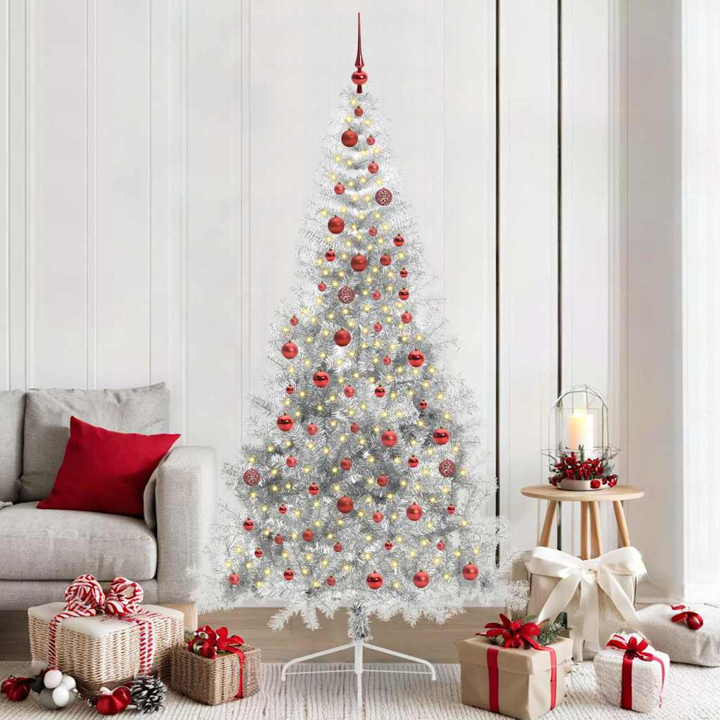 Künstlicher vorbeleuchteter Weihnachtsbaum Silber 210 cm PET