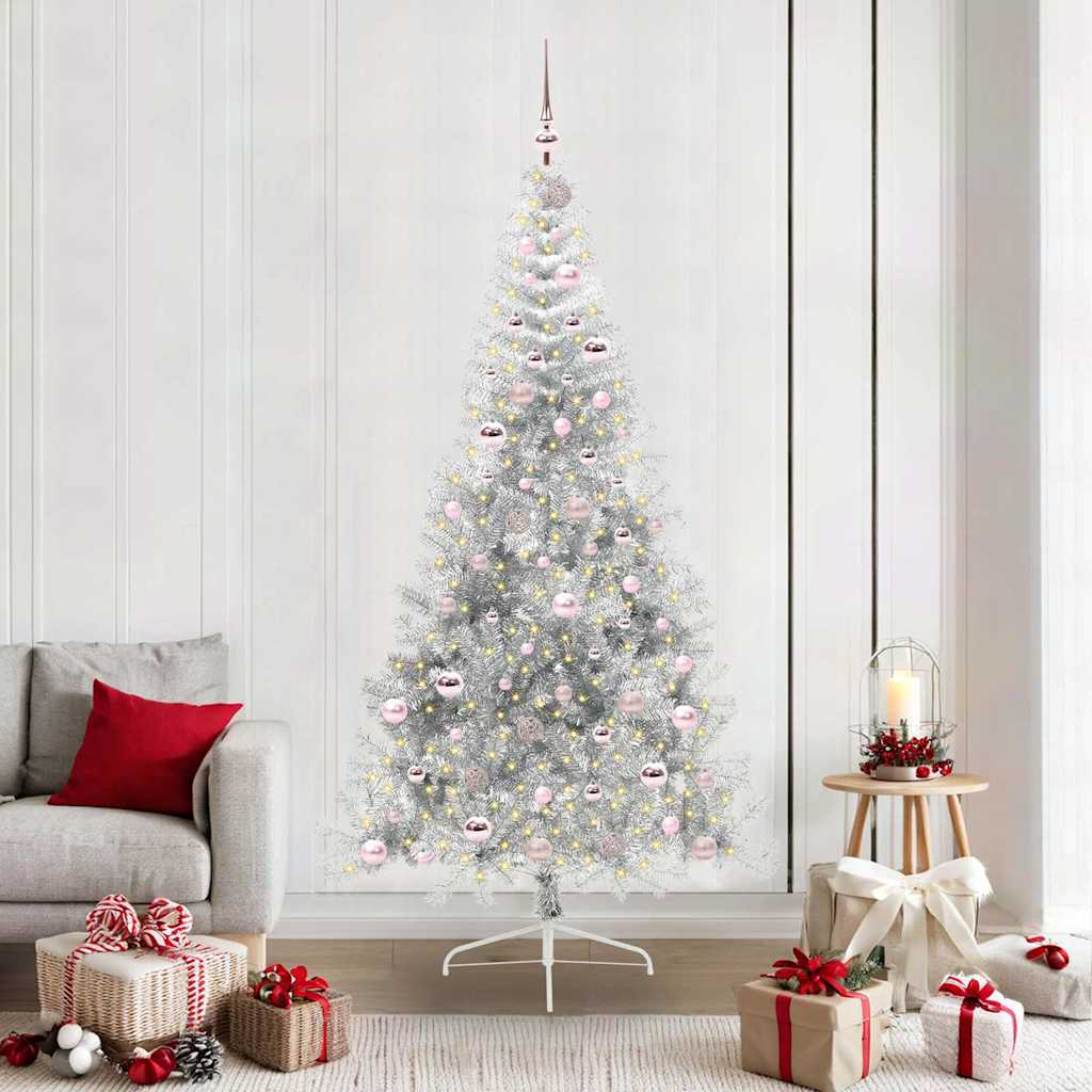 Künstlicher vorbeleuchteter Weihnachtsbaum Silber 210 cm PET