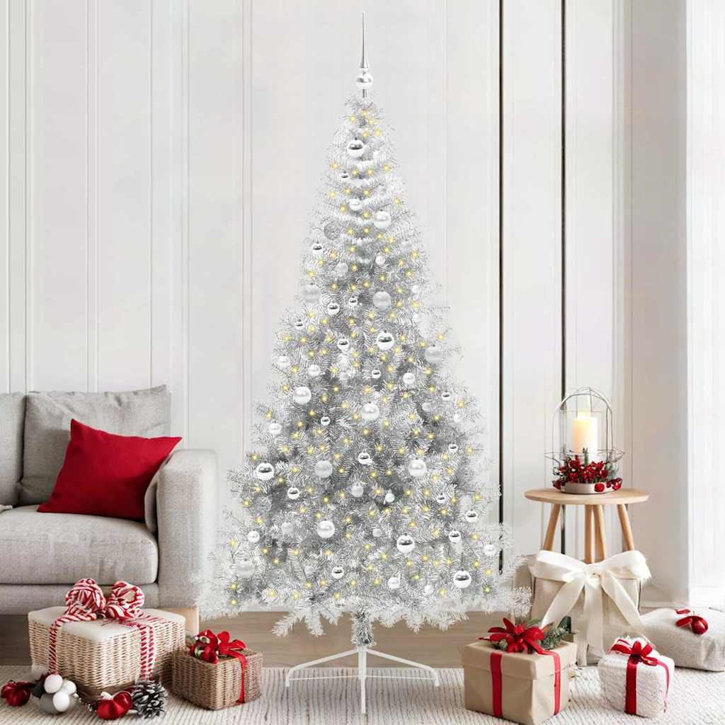 Künstlicher vorbeleuchteter Weihnachtsbaum Silber 210 cm PET