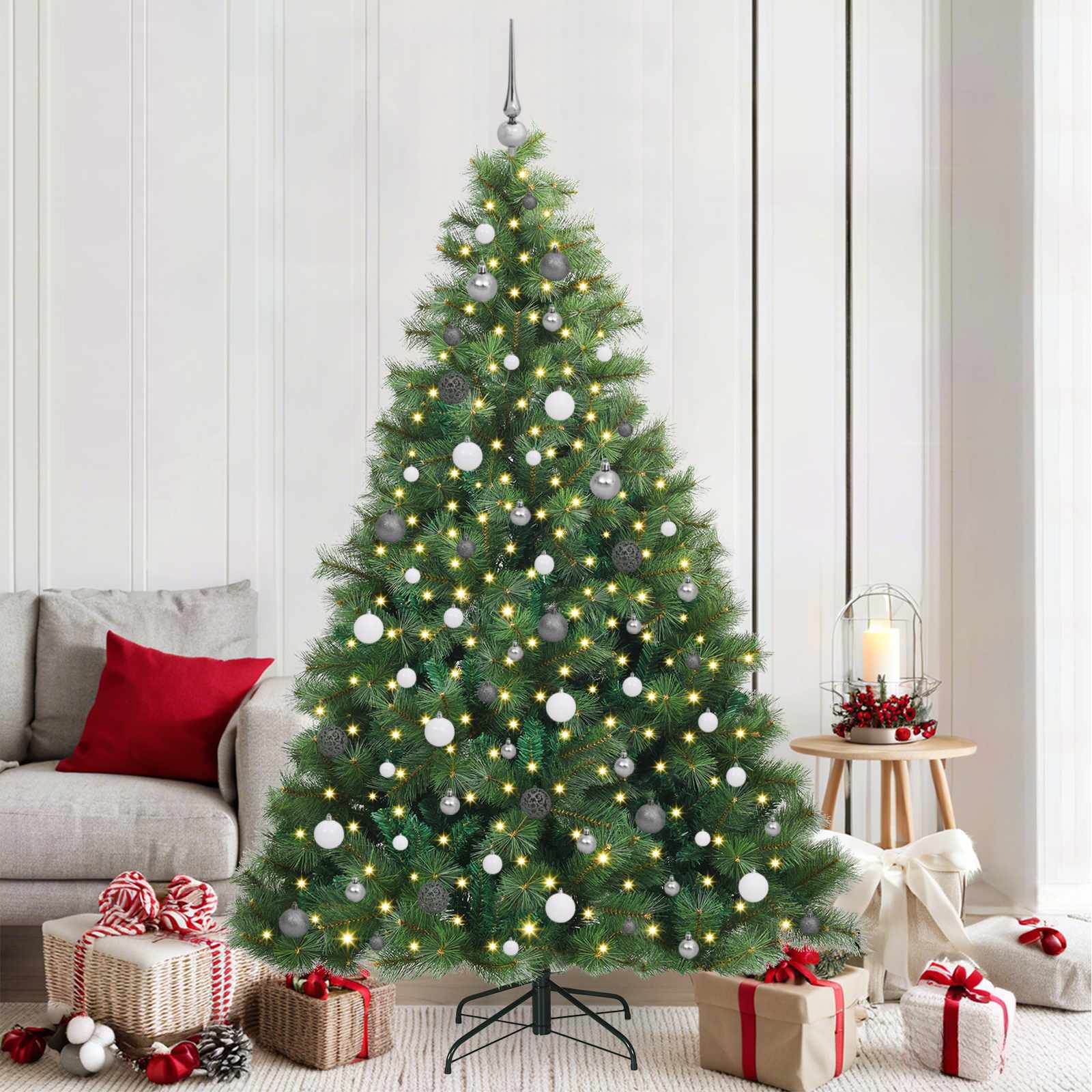 Künstlicher Weihnachtsbaum mit 300 LEDs Grün 210 cm PE und PVC