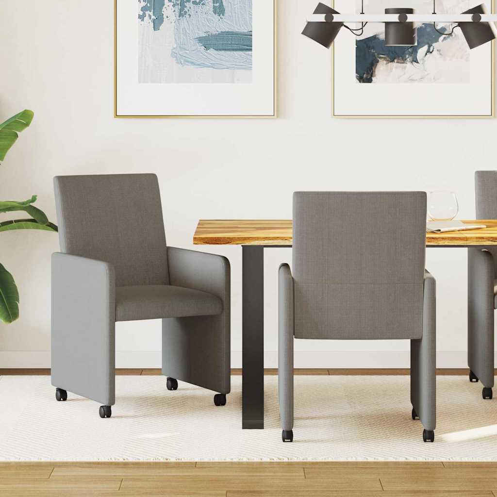 Esszimmerstühle mit Rollen 2 stk. Cordstoff Hellgrau