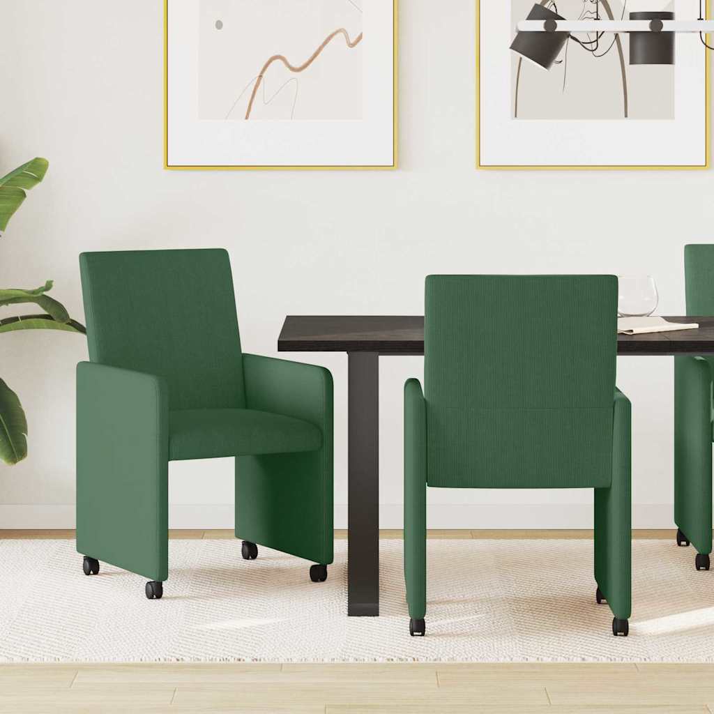 Esszimmerstühle mit Rollen 2 stk. Cordstoff Grau-Grün