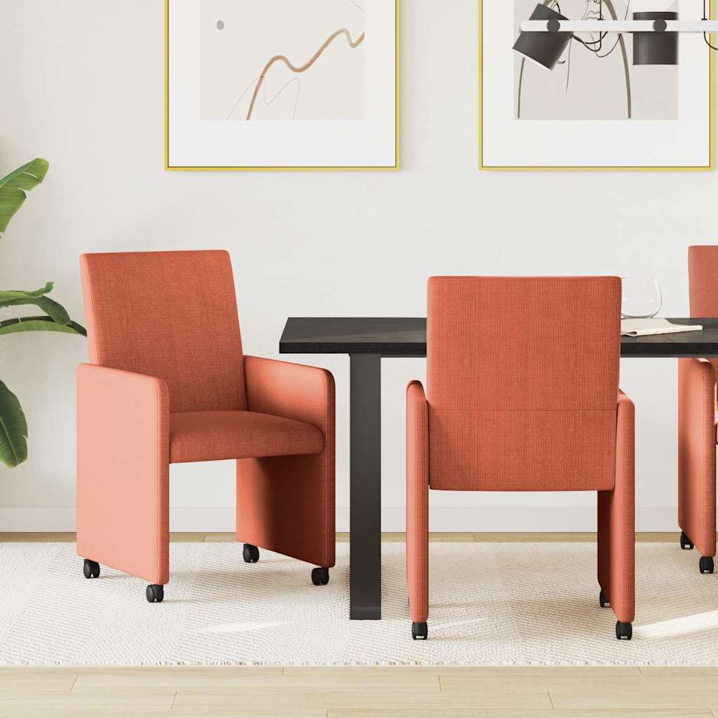 Esszimmerstühle mit Rollen 2 stk. Cordstoff Rot orange
