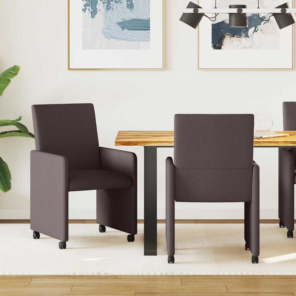 Esszimmerstühle mit Rollen 2 stk. Stoff Dunkelbraun
