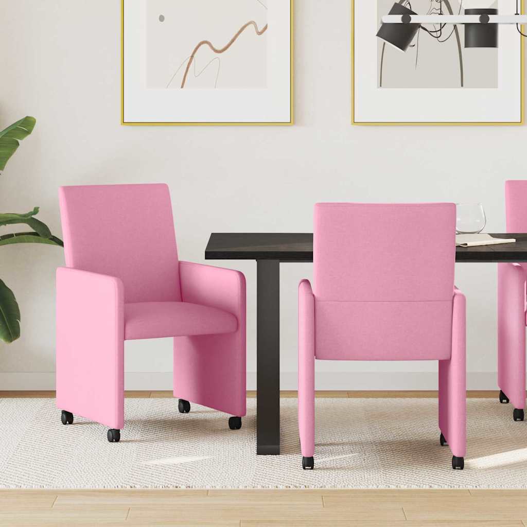 Esszimmerstühle mit Rollen 2 stk. Stoff Rosa 57 x 66 x 94 cm