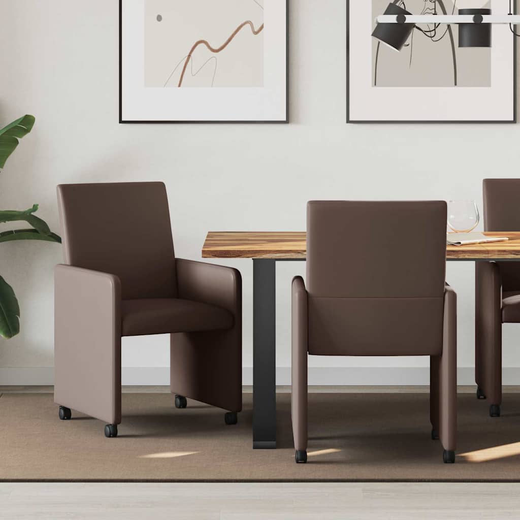 Esszimmerstühle mit Rollen 2 stk. Kunstleder Braun