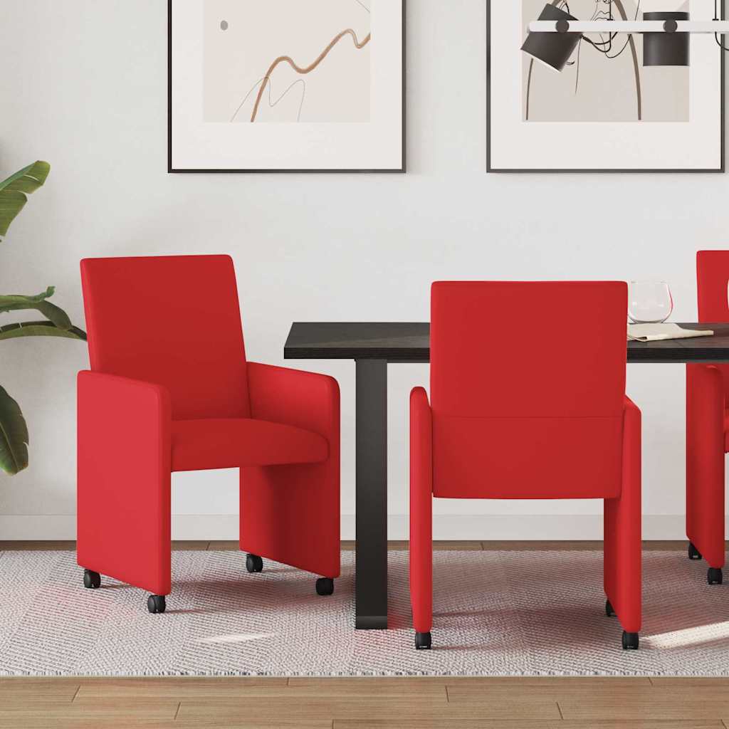 Esszimmerstühle mit Rollen 2 stk. Kunstleder Rot