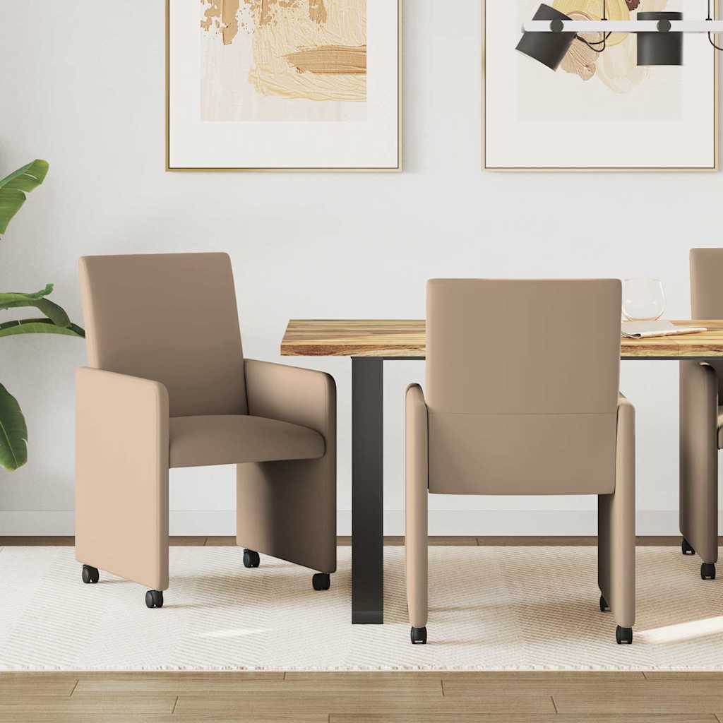Esszimmerstühle mit Rollen 2 stk. Kunstleder Cappuccino