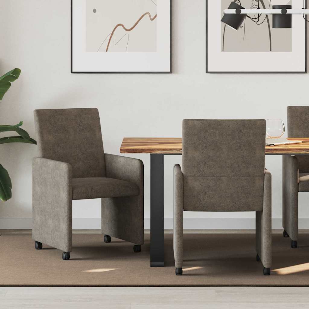 Esszimmerstühle mit Rollen 2 stk. Kunstwildleder Dunkelgrau