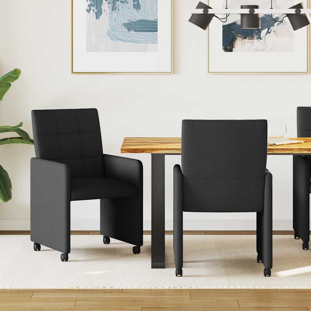 Esszimmerstühle mit Rollen 2 stk. Stoff Schwarz 58 x 65 x 94 cm