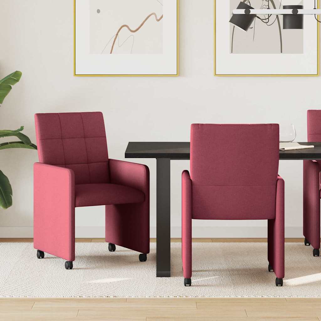 Esszimmerstühle mit Rollen 2 stk. Stoff Weinrot 58 x 65 x 94 cm