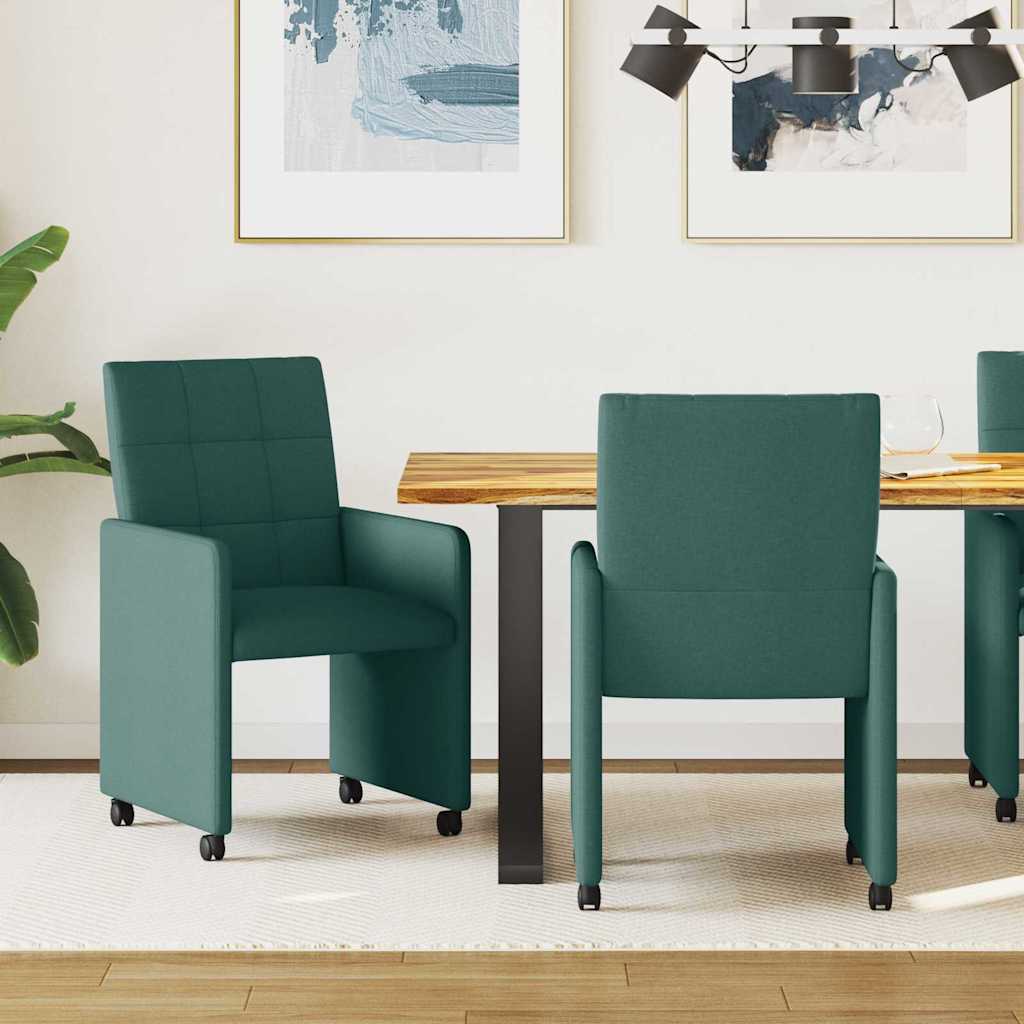 Esszimmerstühle mit Rollen 2 stk. Stoff Dunkelgrün