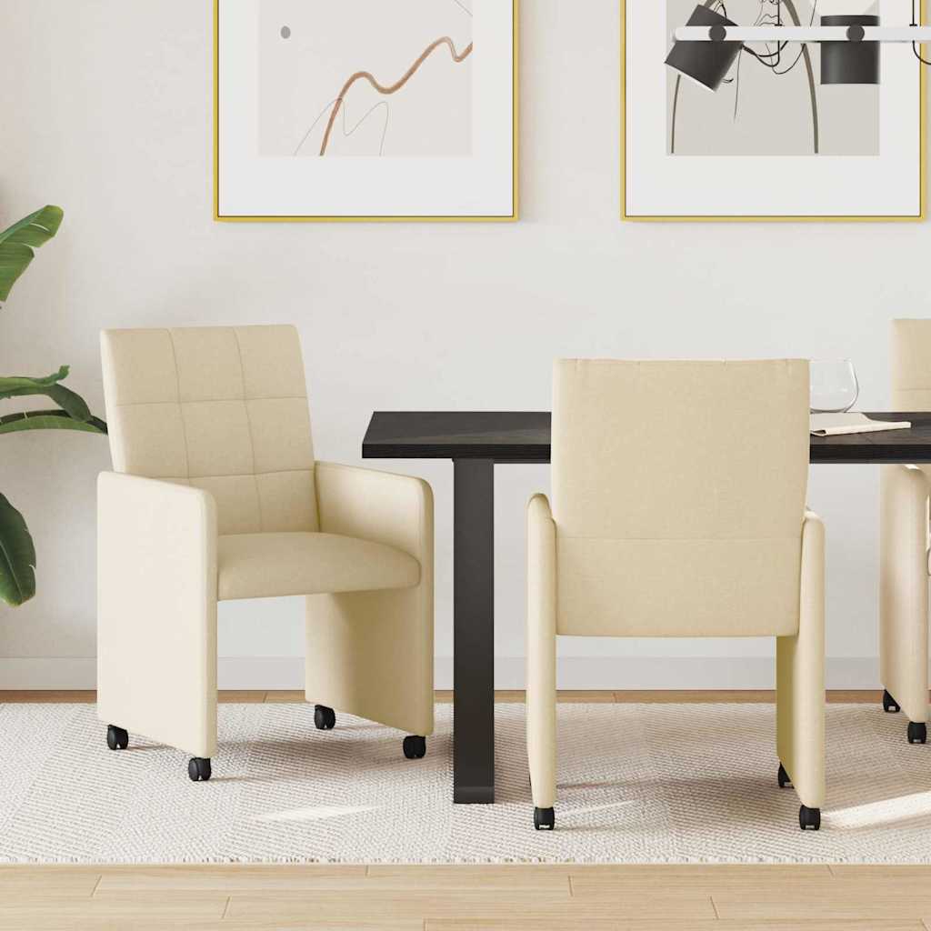 Esszimmerstühle mit Rollen 2 stk. Stoff Creme 58 x 65 x 94 cm