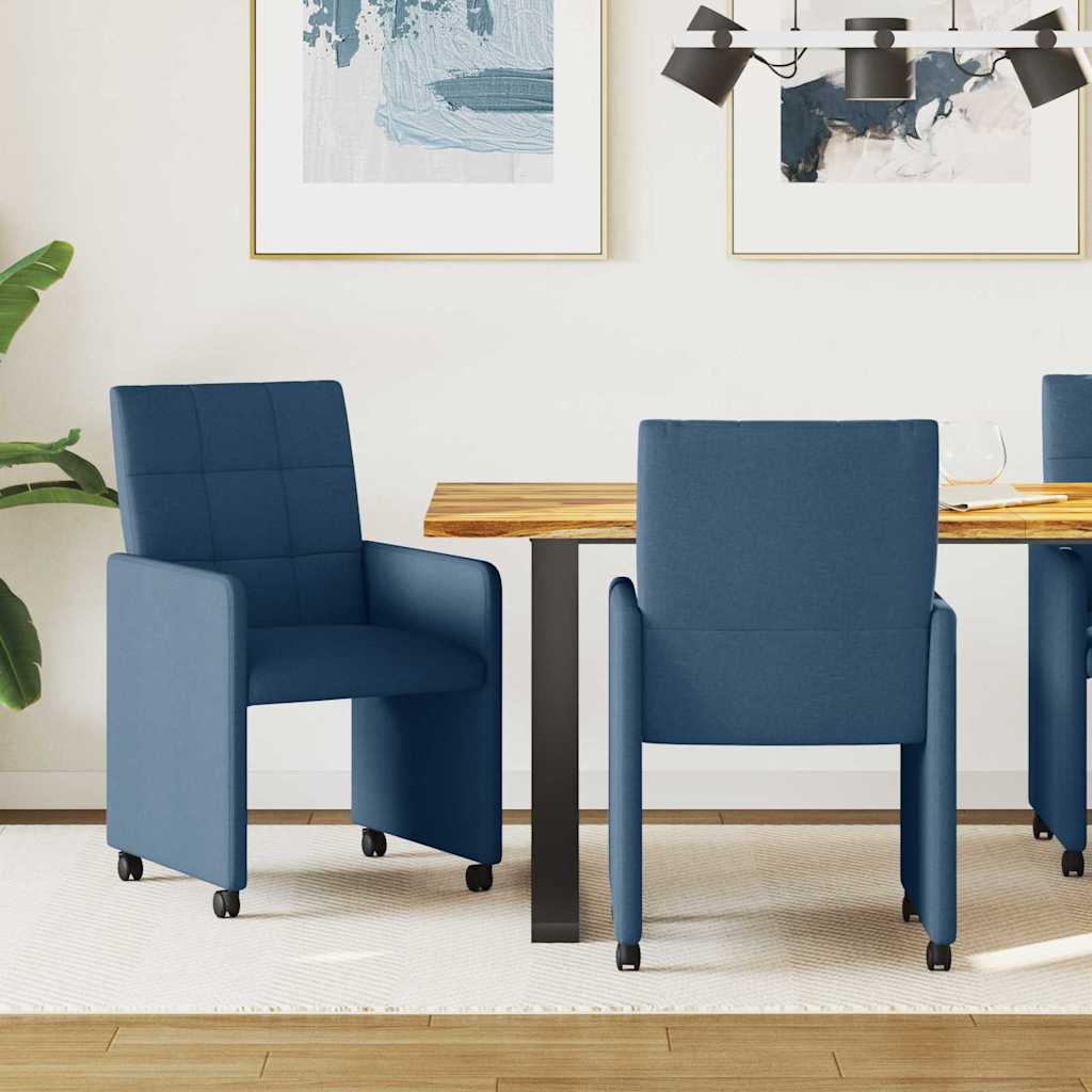 Esszimmerstühle mit Rollen 2 stk. Stoff Blau 58 x 65 x 94 cm