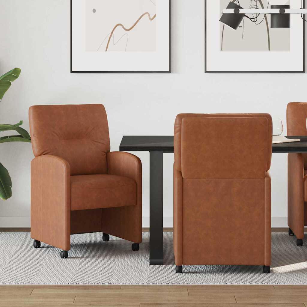 Esszimmerstühle mit Rollen 2 stk. Kunstleder Braun