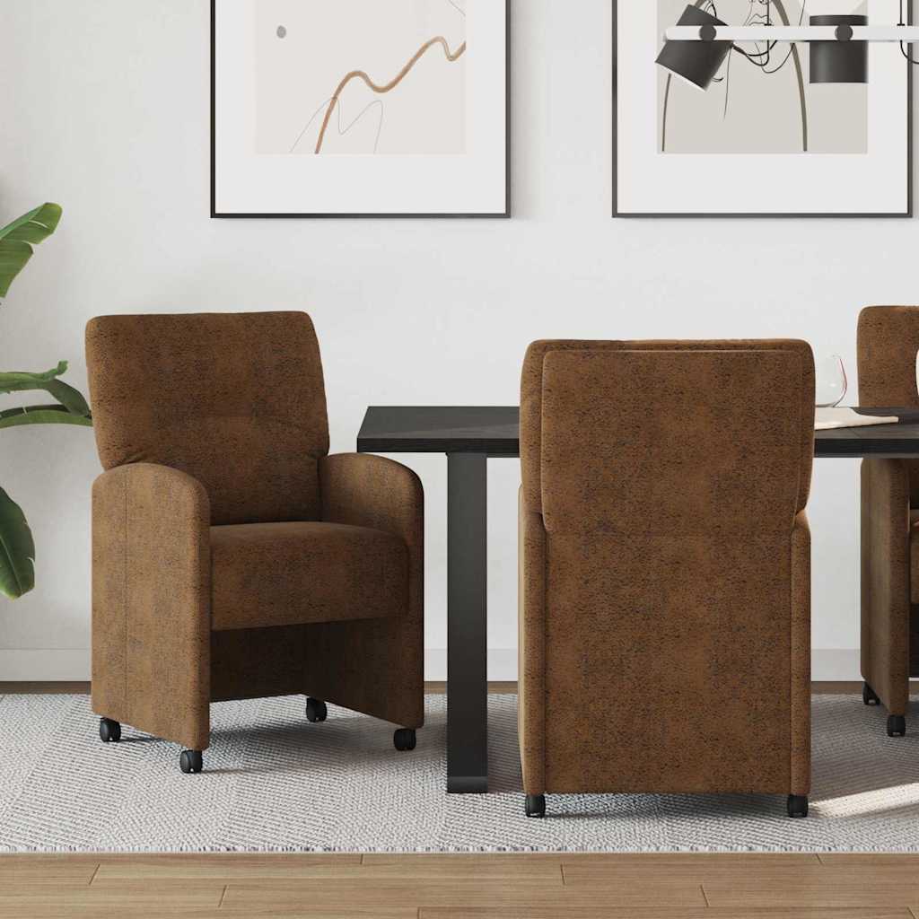 Esszimmerstühle mit Rollen 2 stk. Kunstwildleder Braun