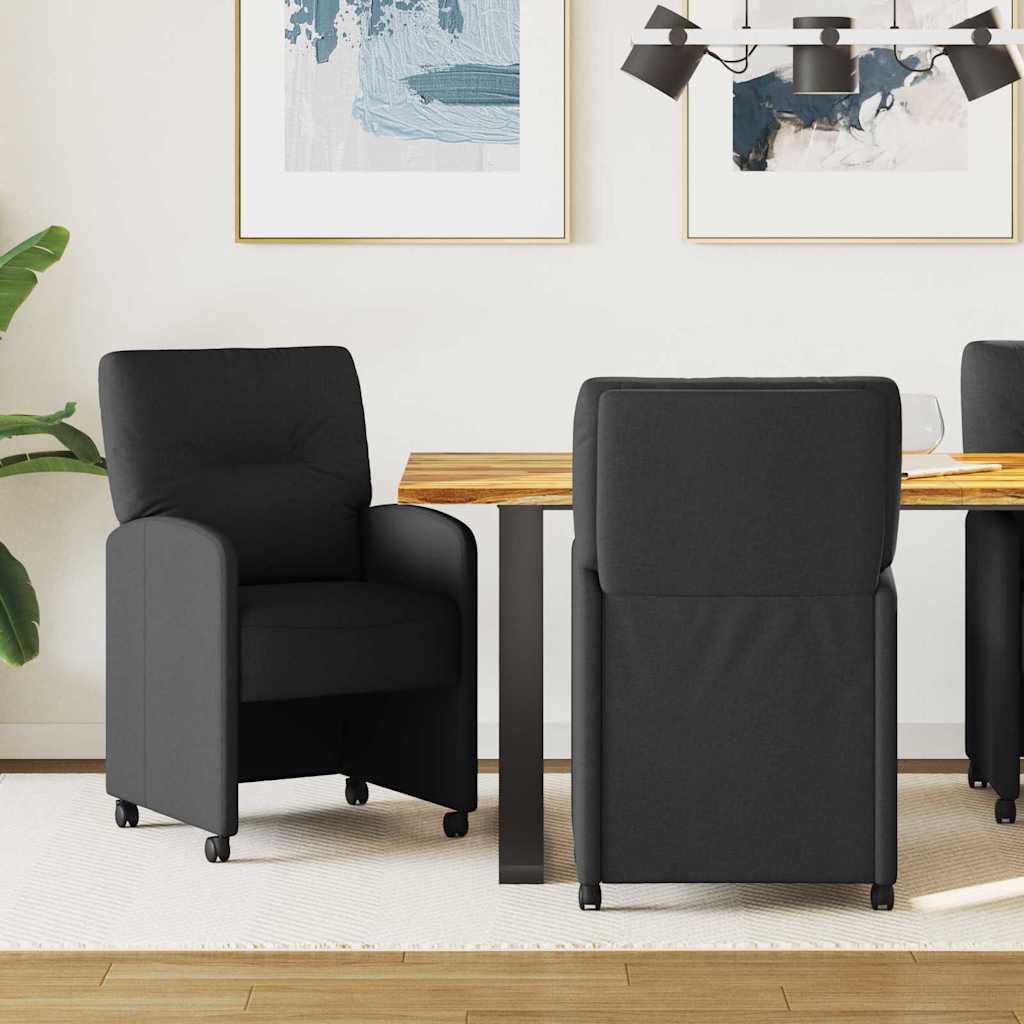 Esszimmerstühle mit Rollen 2 stk. Stoff Schwarz 57 x 67 x 95 cm