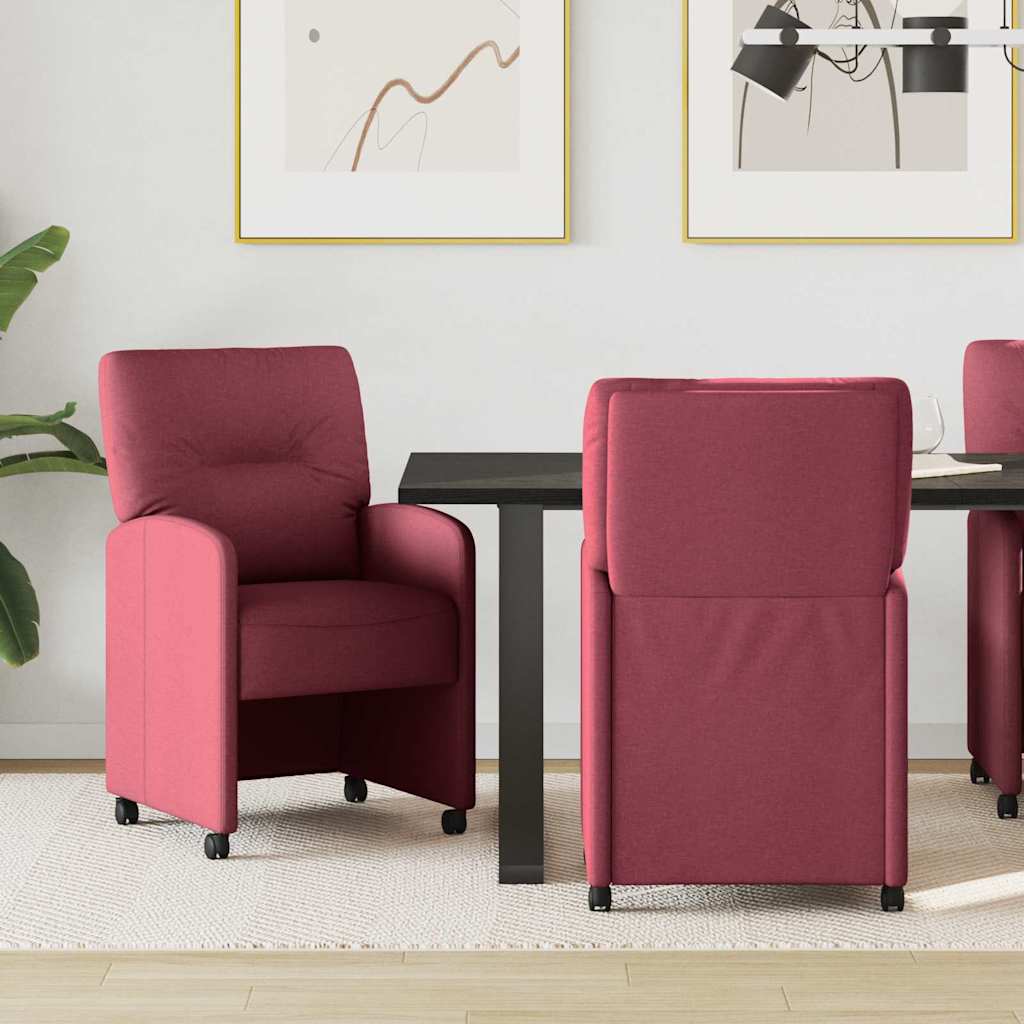 Esszimmerstühle mit Rollen 2 stk. Stoff Weinrot 57 x 67 x 95 cm
