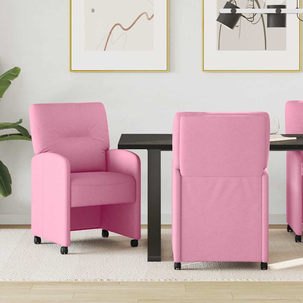 Esszimmerstühle mit Rollen 2 stk. Stoff Rosa 57 x 67 x 95 cm