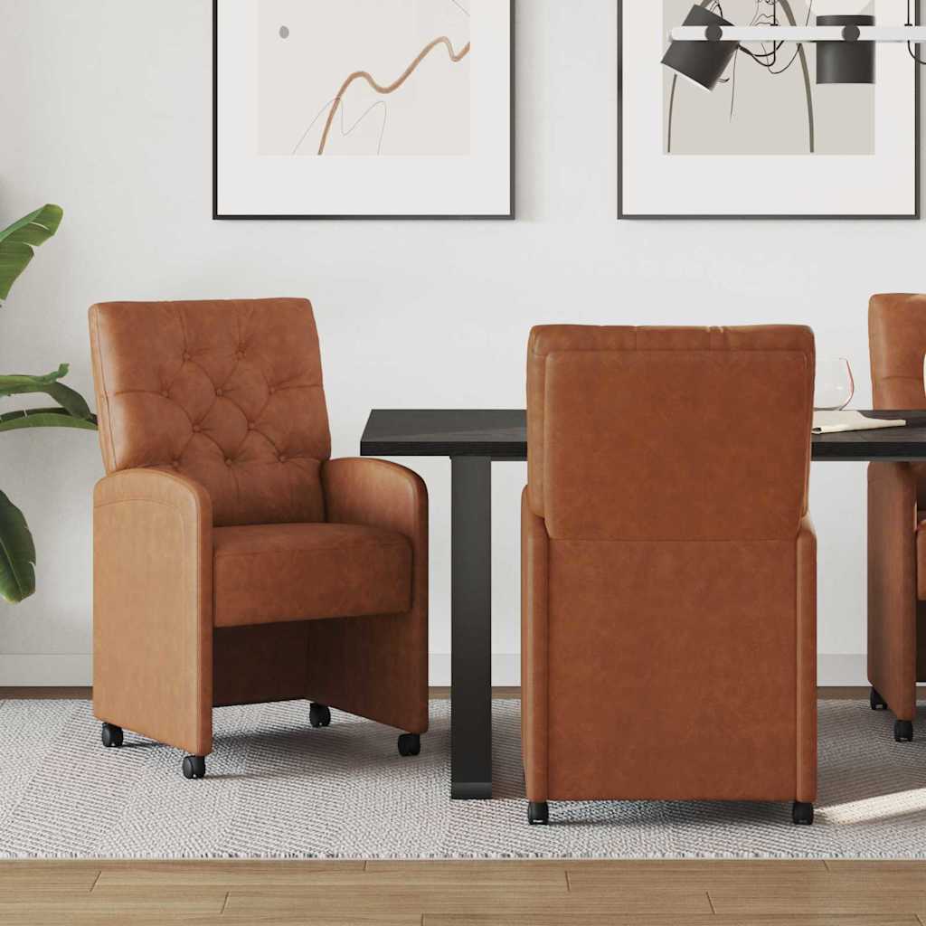Esszimmerstühle mit Rollen 2 stk. Kunstleder Braun
