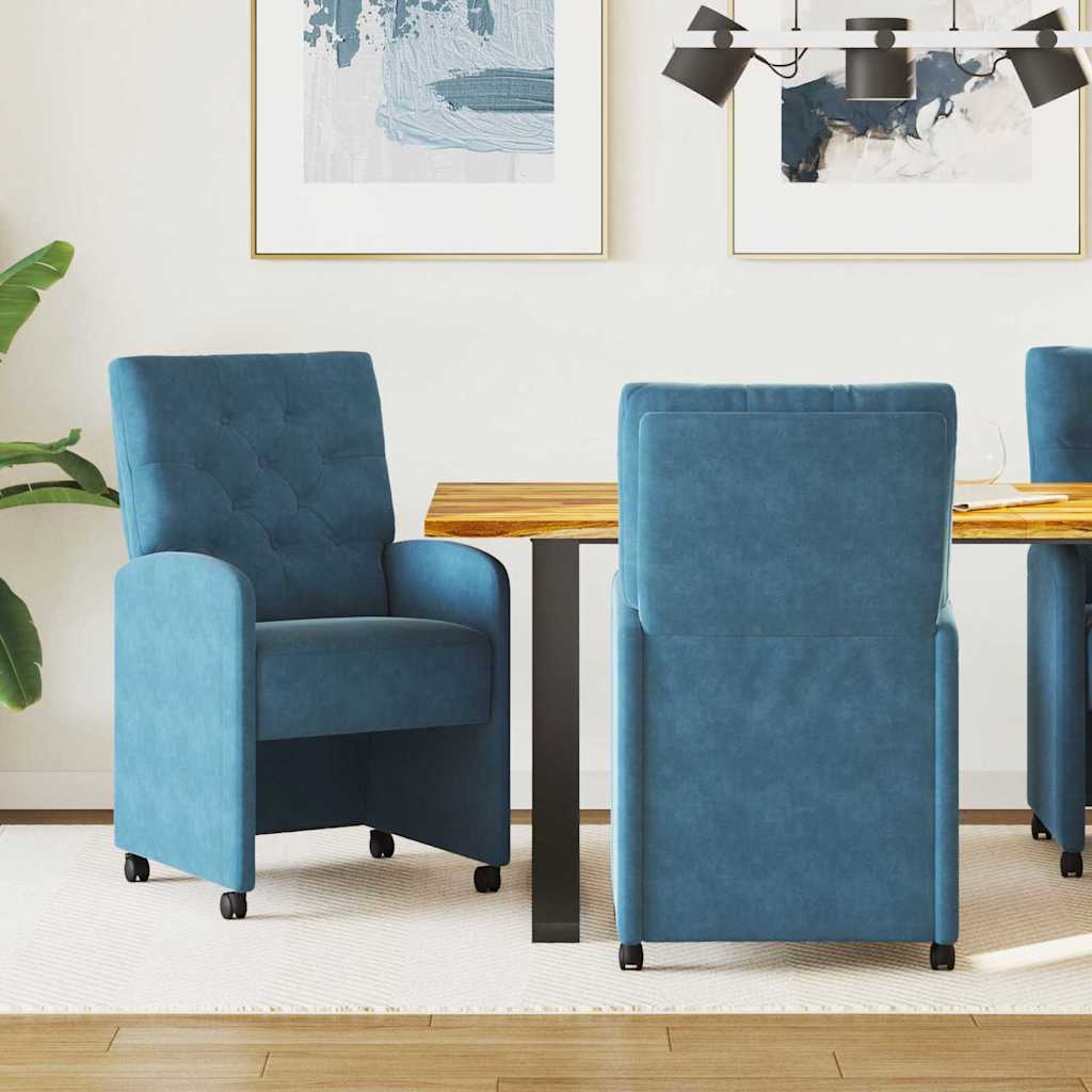 Esszimmerstühle mit Rollen 2 stk. Samt Blau 58 x 67 x 97 cm