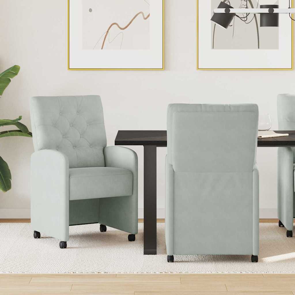 Esszimmerstühle mit Rollen 2 stk. Samt Hellgrau 58 x 67 x 97 cm