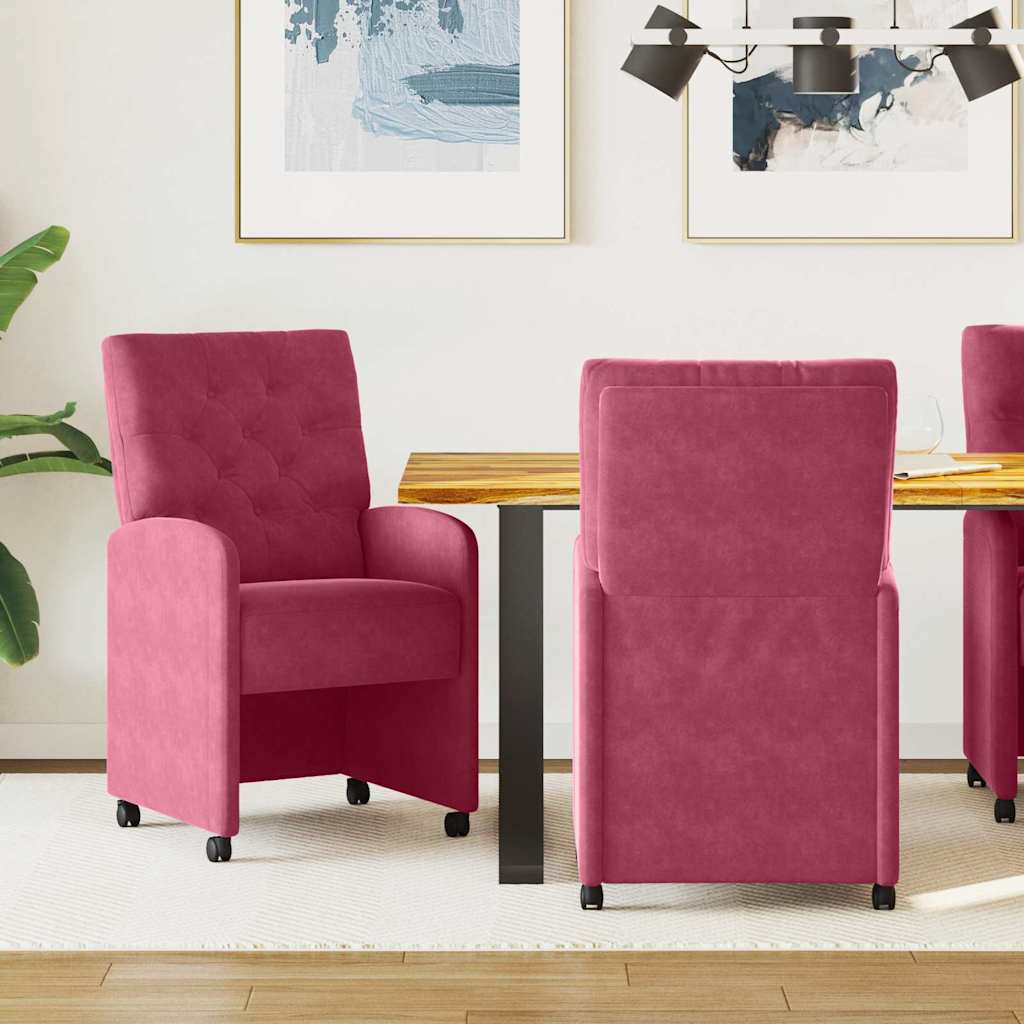 Esszimmerstühle mit Rollen 2 stk. Samt Weinrot 58 x 67 x 97 cm