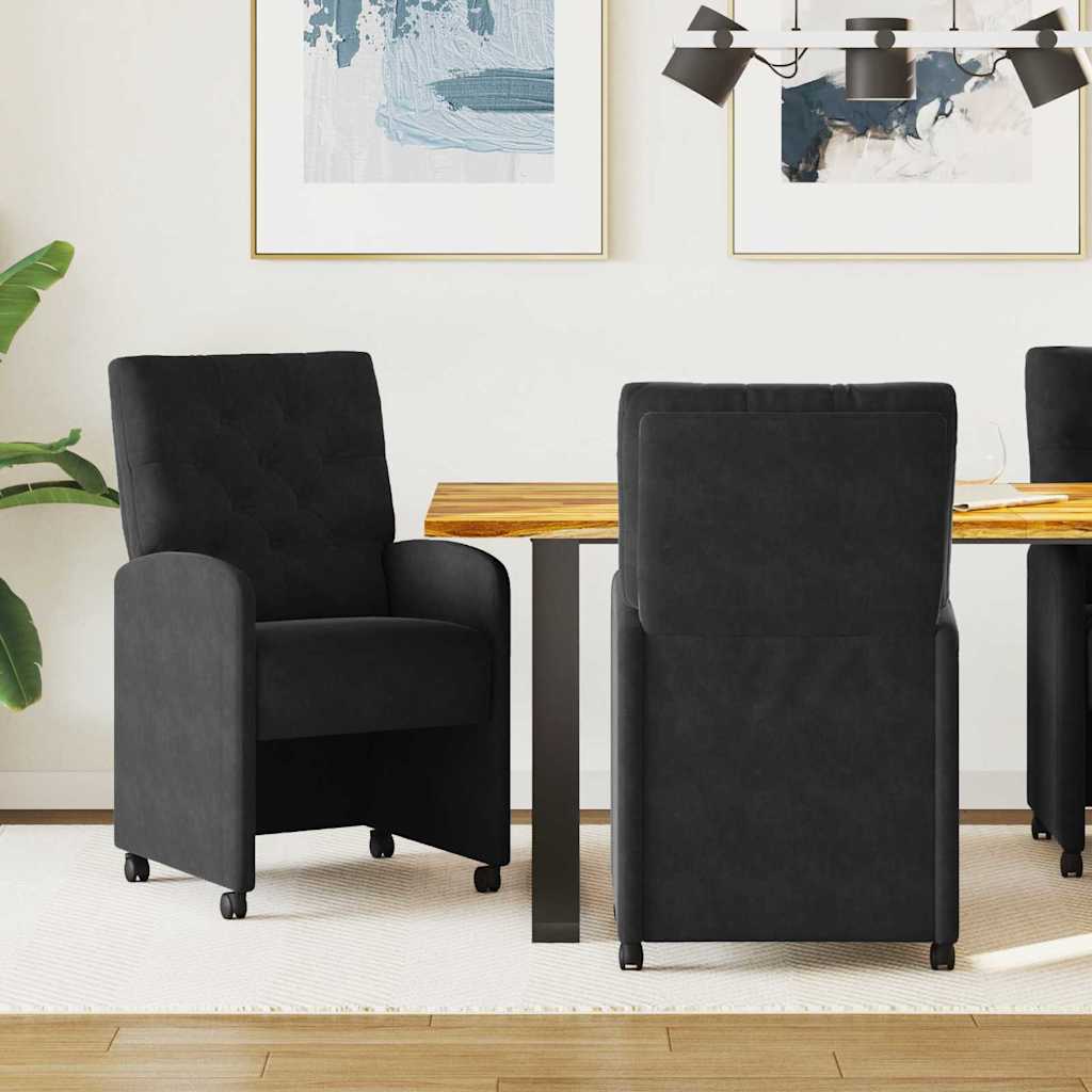 Esszimmerstühle mit Rollen 2 stk. Samt Schwarz 58 x 67 x 97 cm