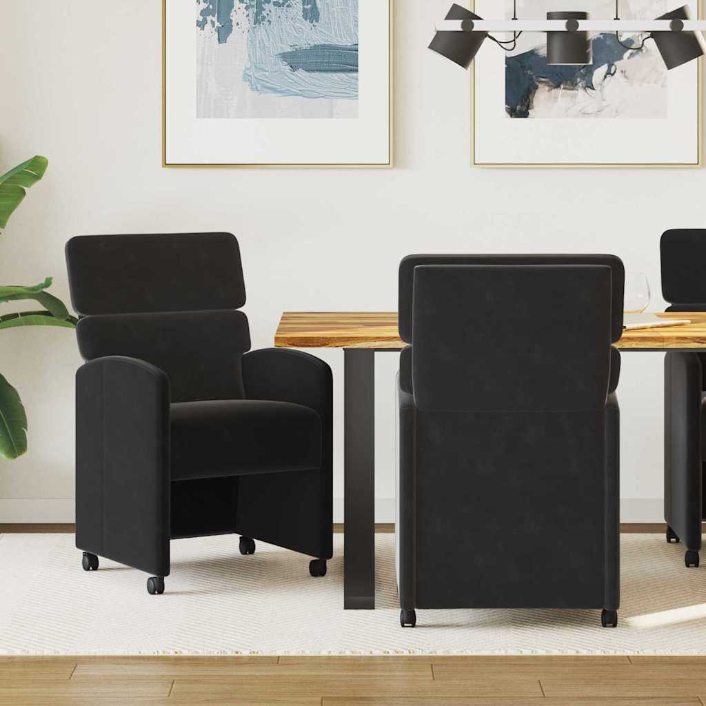 Esszimmerstühle mit Rollen 2 stk. Samt Schwarz 58 x 65 x 98 cm