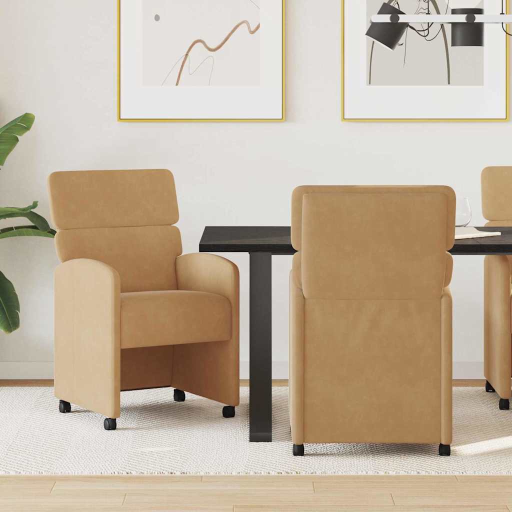 Esszimmerstühle mit Rollen 2 stk. Samt Braun 58 x 65 x 98 cm