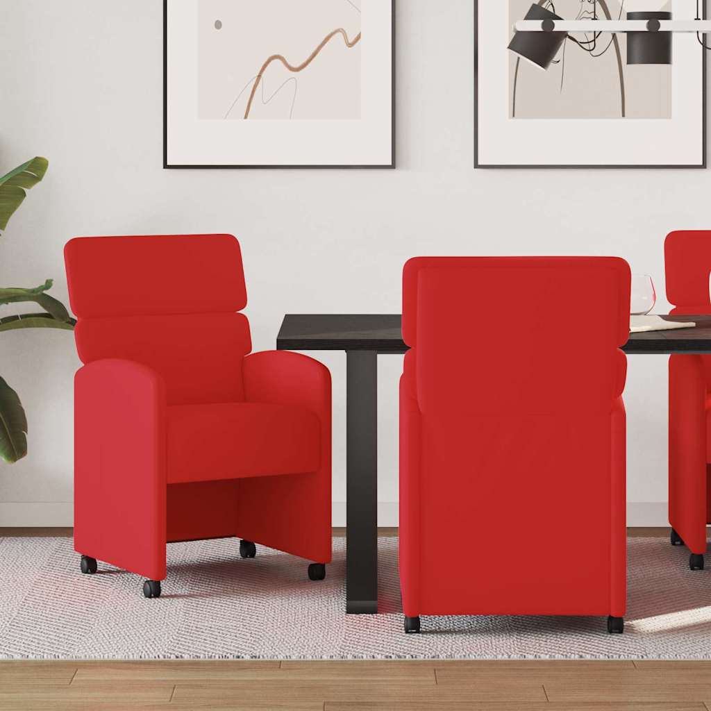 Esszimmerstühle mit Rollen 2 stk. Kunstleder Rot