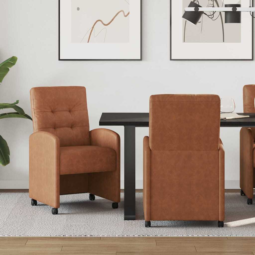 Esszimmerstühle mit Rollen 2 stk. Kunstleder Braun