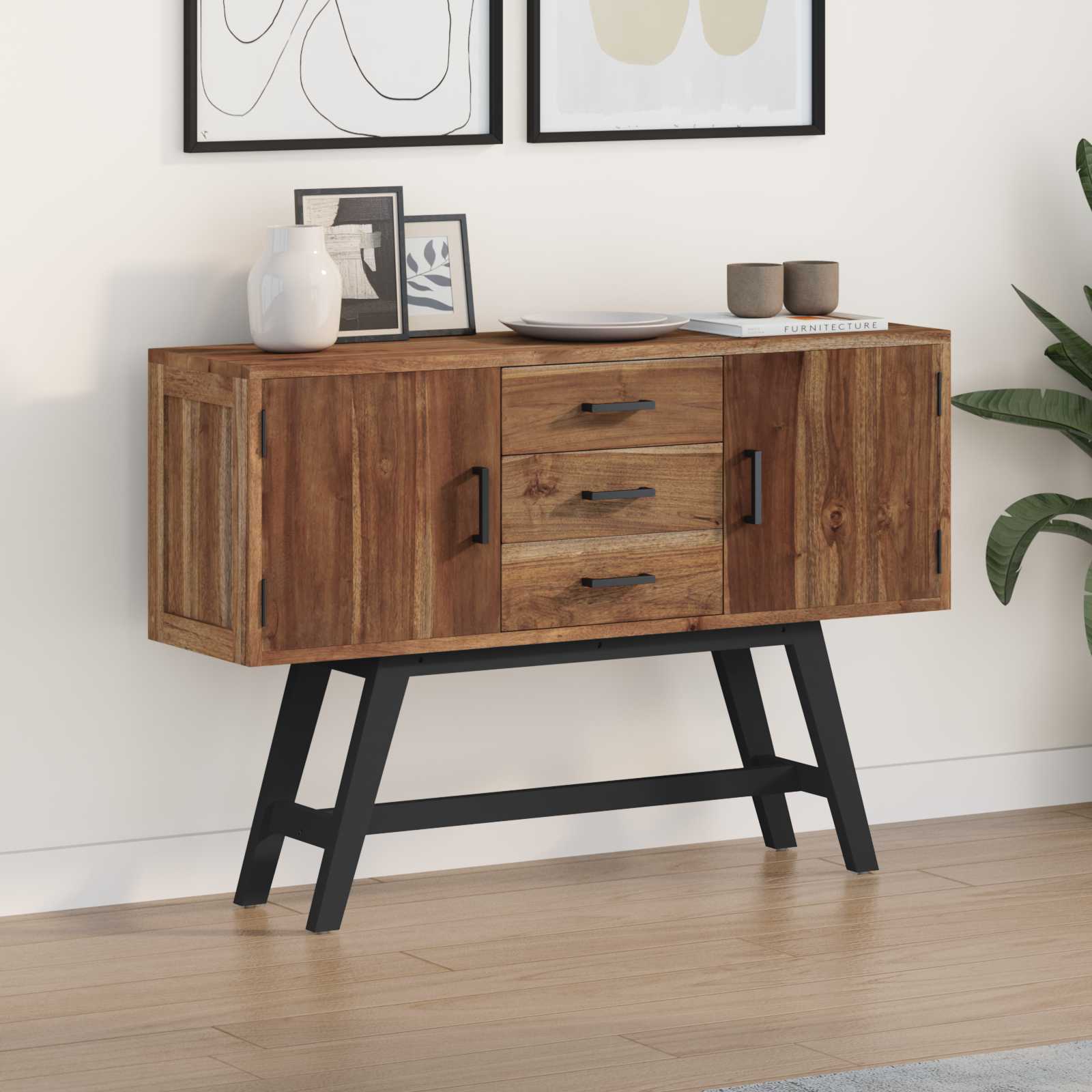 TV-Ständer 110 x 30 x 75 cm Natur Massivholz Teak