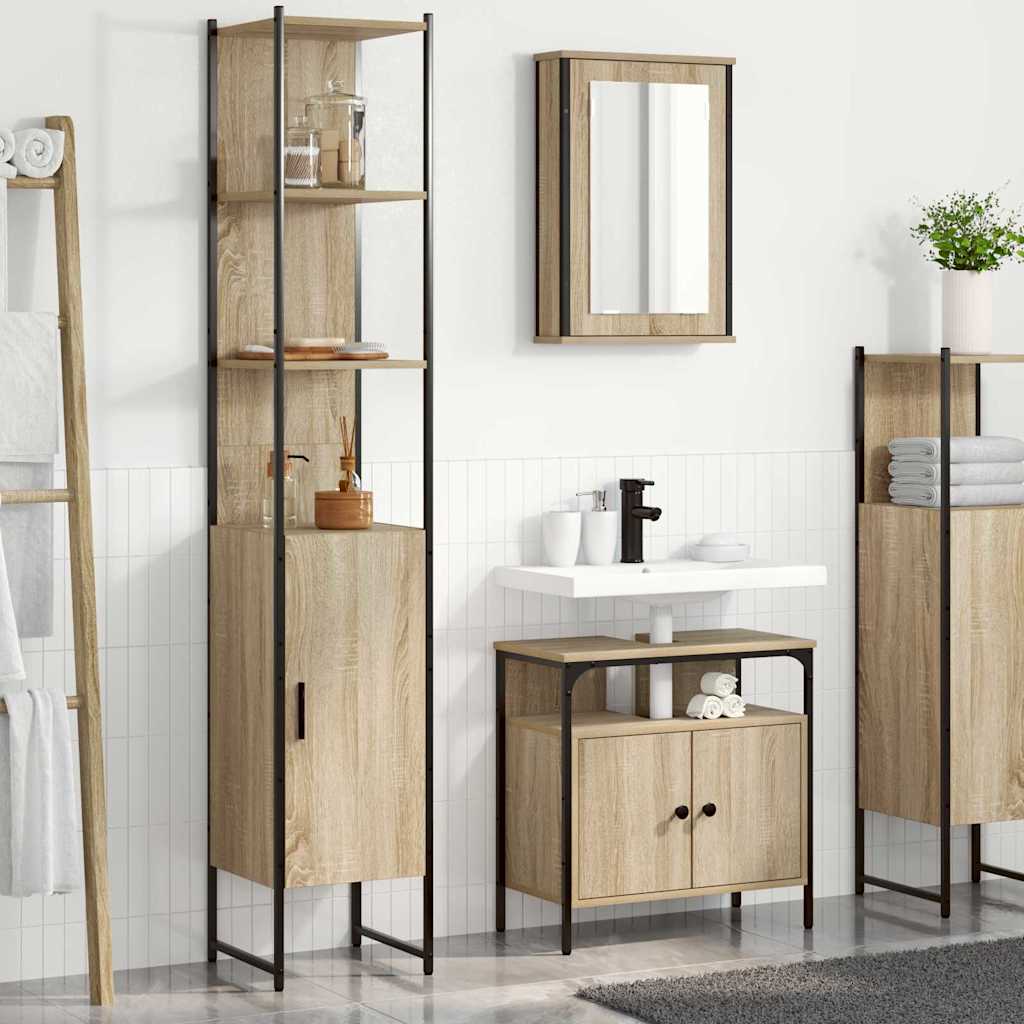 Badezimmermöbel-Set 3 stk. Sonoma-Eiche 33 x 33 x 185,5 cm