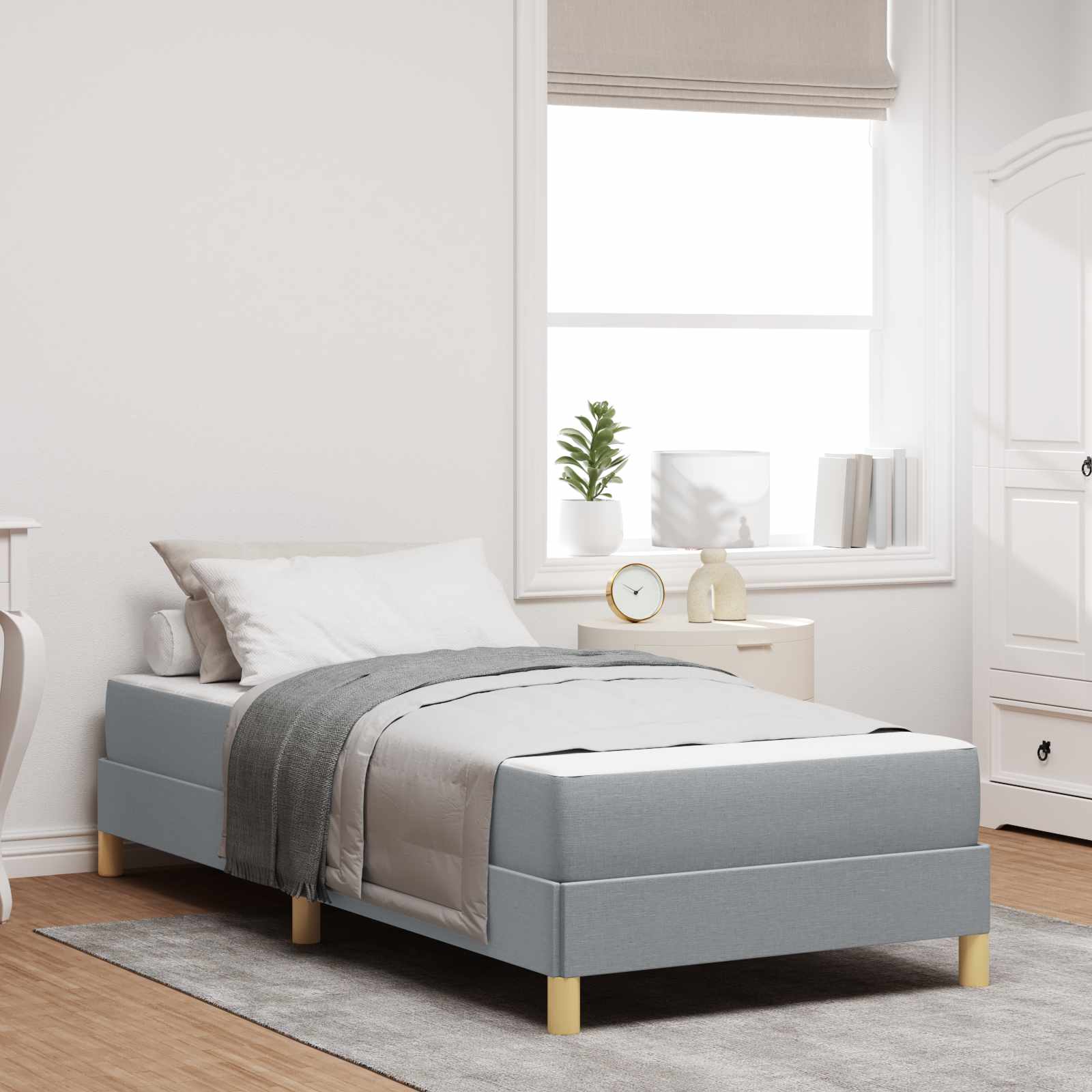 Boxspringbett mit Matratze Hellgrau 90 x 190 cm Stoff