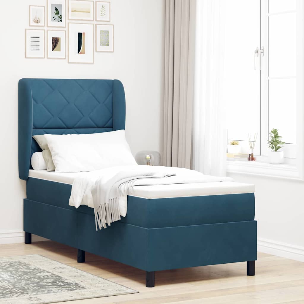 Boxspringbett mit Kopfteil Dunkelblau 200 x 80 cm Samt