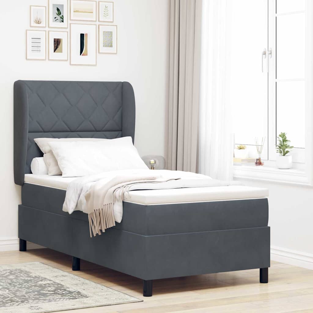 Boxspringbett mit Kissen Dunkelgrau 190 x 90 cm Samt