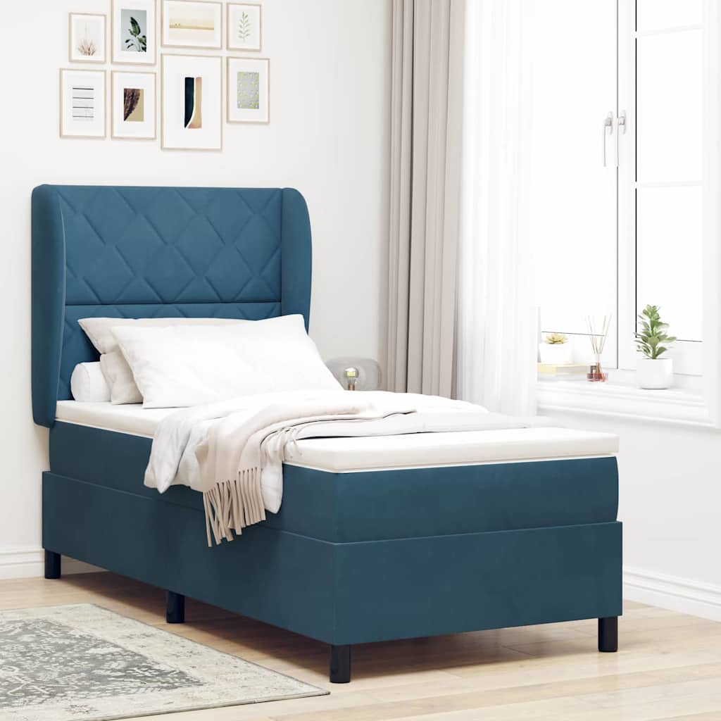 Boxspringbett mit Kopfteil Dunkelblau 190 x 90 cm Samt