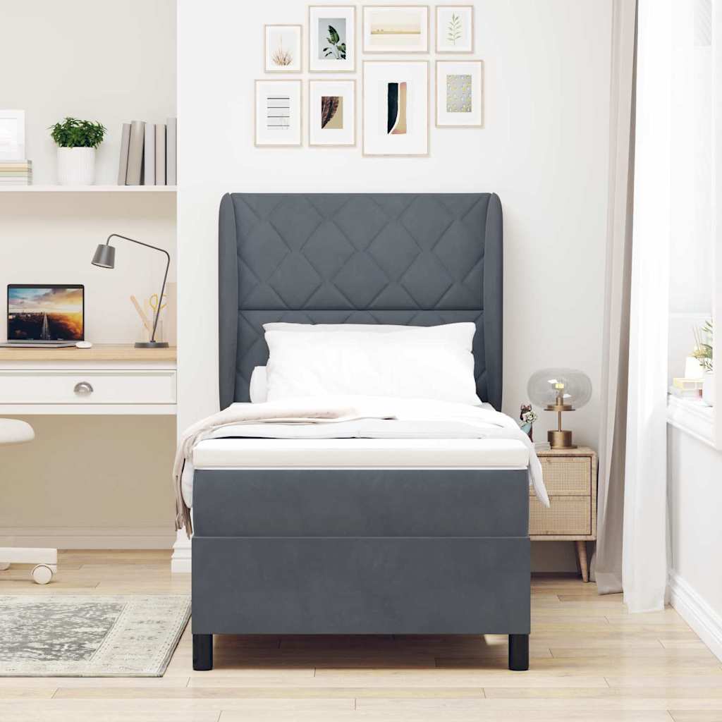 Boxspringbett mit Kopfteil Dunkelgrau 200 x 90 cm Samt