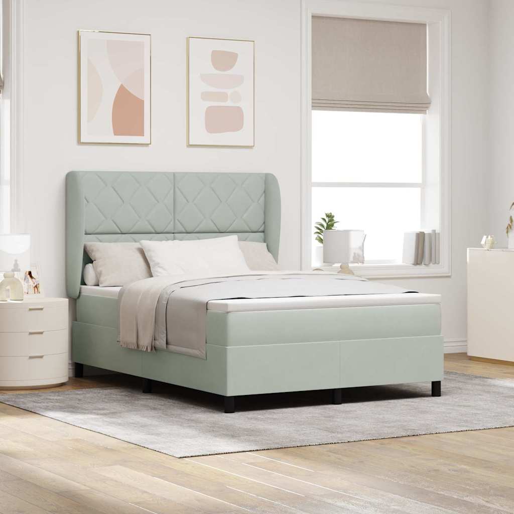 Boxspringbett mit Kopfteil Hellgrau 190 x 140 cm Samt