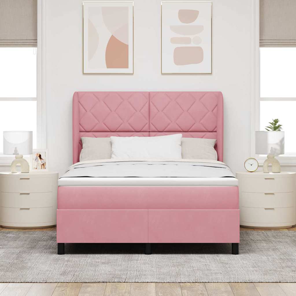 Boxspringbett mit Kopfteil Rosa 190 x 140 cm Samt