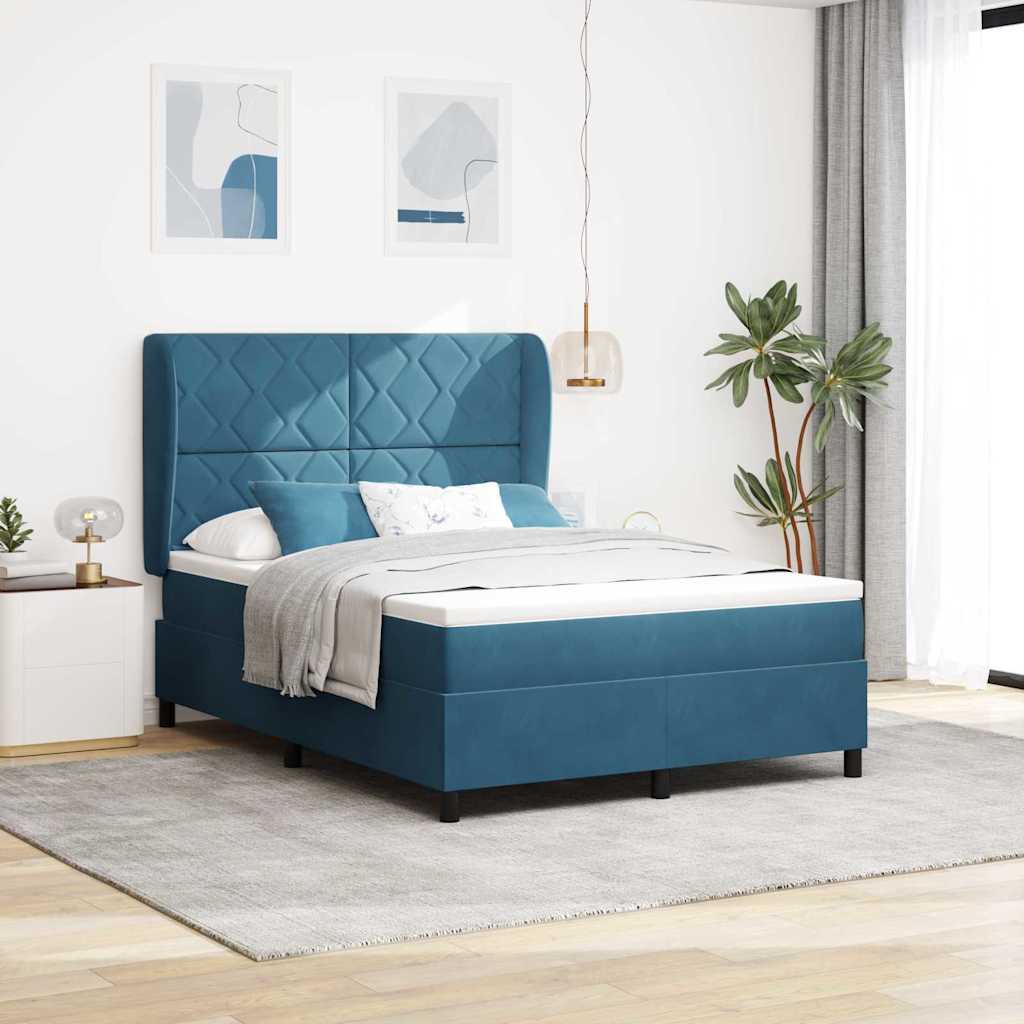 Boxspringbett mit Kopfteil Dunkelblau 200 x 140 cm Samt
