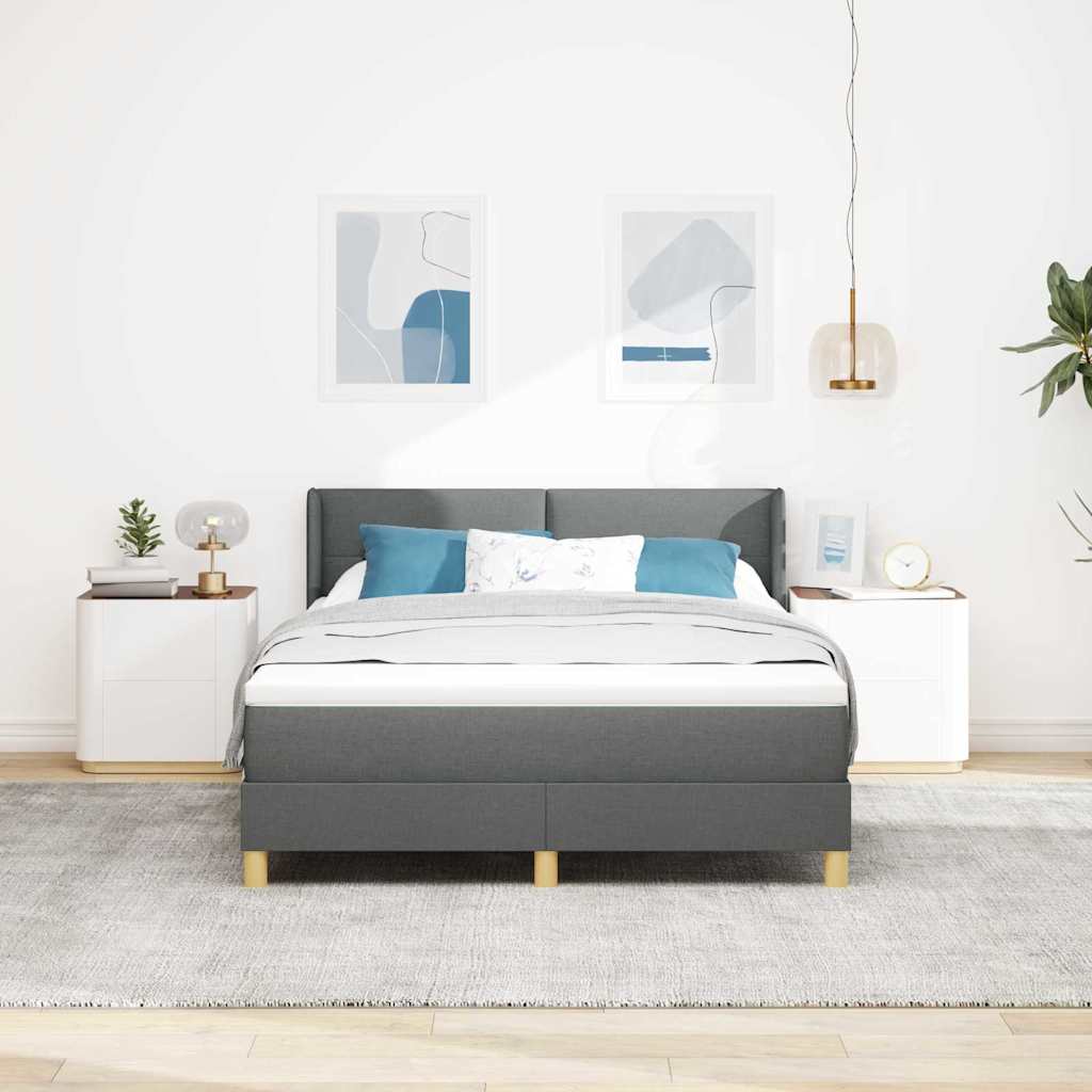 Boxspringbett mit Kopfteil Dunkelgrau 200 x 140 cm Stoff