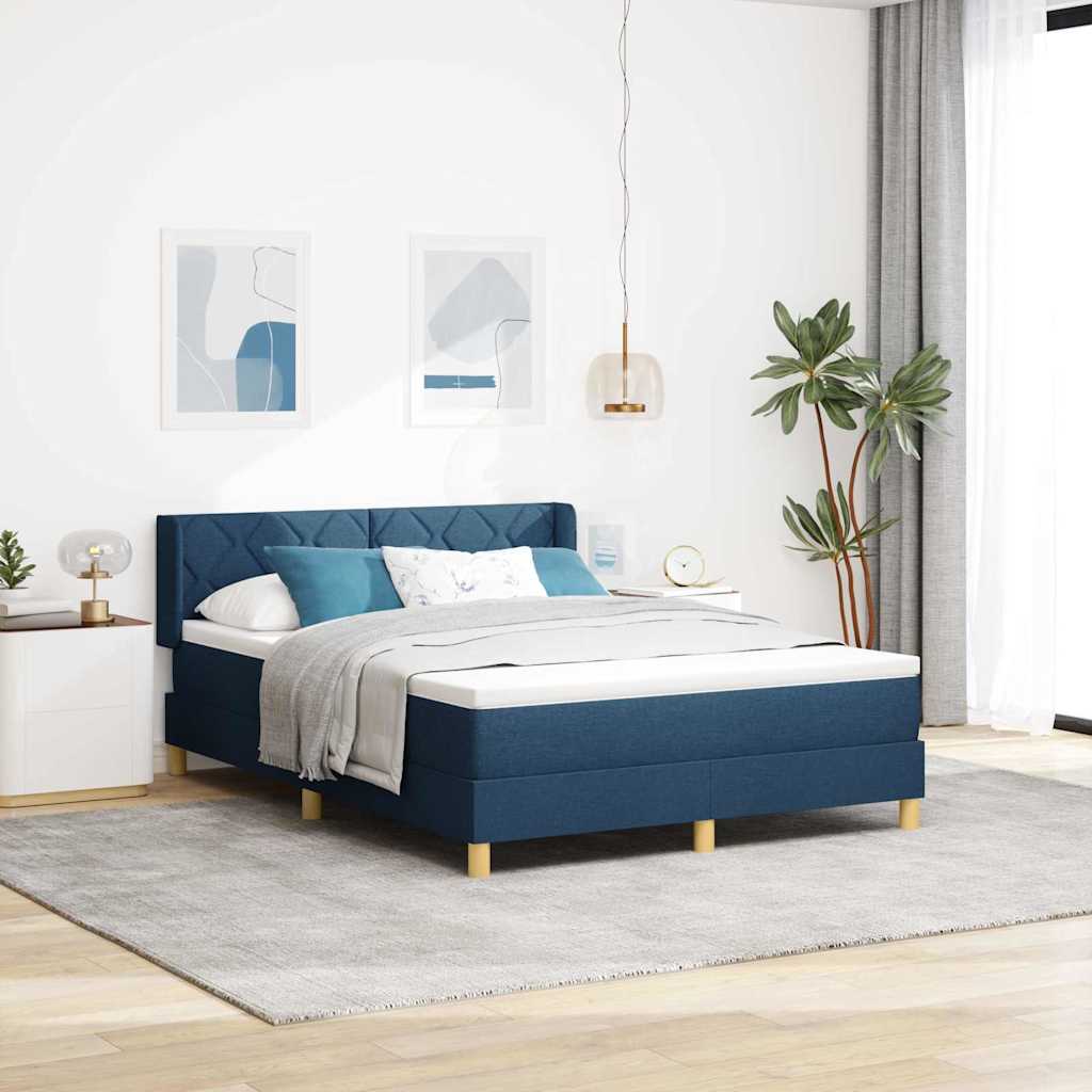 Boxspringbett mit Kissen mit Kopfteil Blau 200 x 140 cm Stoff
