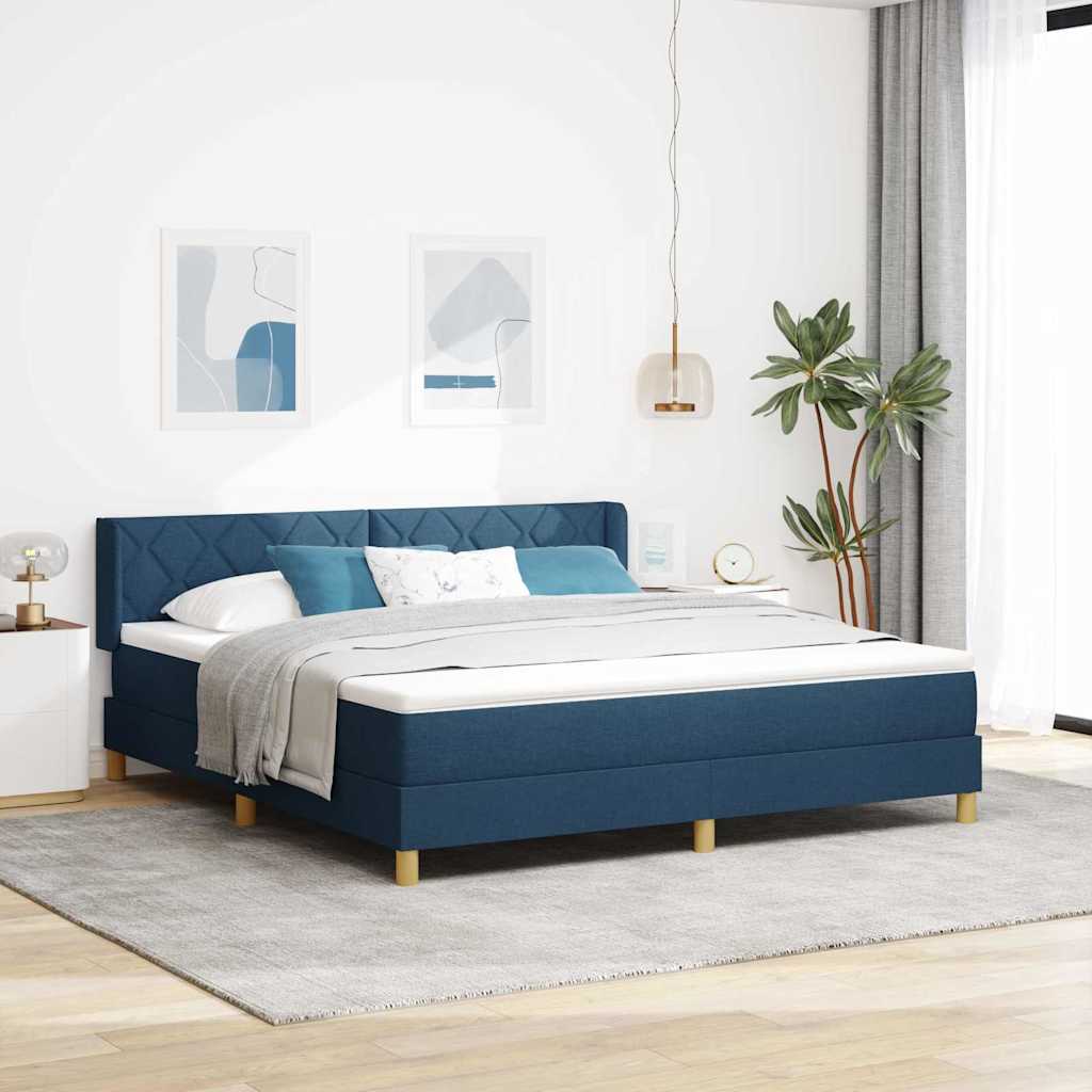 Boxspringbett mit Kopfteil Blau 200 x 180 cm Stoff