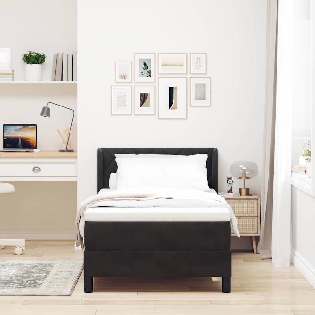 Boxspringbett mit Kopfteil Schwarz 200 x 100 cm Samt