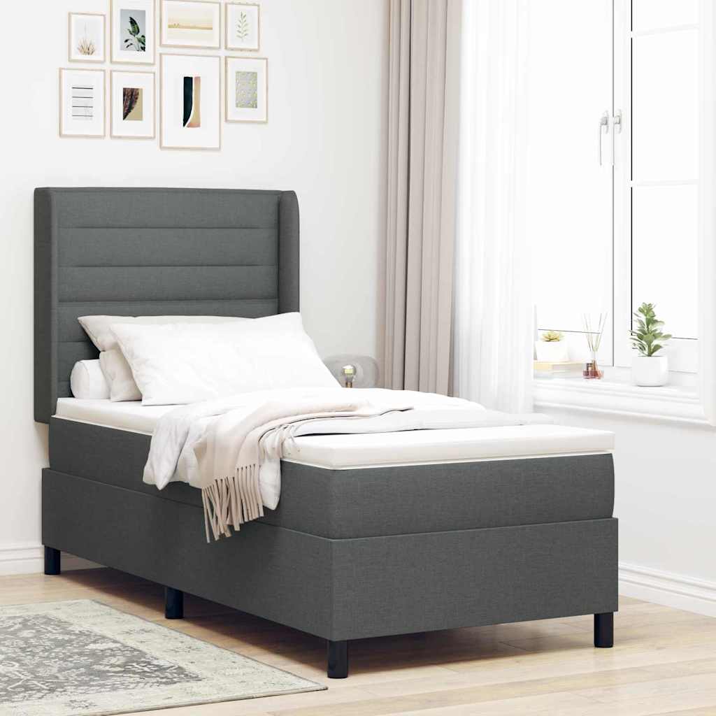 Boxspringbett mit Kissen Dunkelgrau 190 x 90 cm Stoff